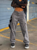Cargo Pants Jeans Women High Waist Slim Fashion Streetwear ArmyGreen Big Pockets Y2k Vintage Baggy Denim Trousers