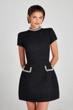 Tweed Solid Beaded Seam Mini Dress- Outfit