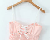 Embroidery Floral Corset Sling Strap Layered Hem Mini Dress-Outfit