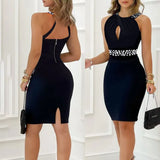Print Halter Party Dress Elegant Sleeveless Waisted Twist Slim Mini Dress Sexy 2022 Hollow Out Bodycon Dress