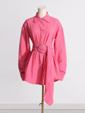 Zingj Casual Pink Shirt 2024 Spring New Design Sense Big Waist Buckle Decoration In The Long Versatile Shirt