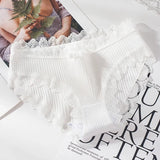new thread cotton Japanese bow women's underwear solid color breathable waist size girls briefs plus