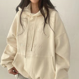Solid Color Letter Embroidery Oversized HoodieOutfit