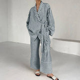 Zingj Women's Fall 2023 New Striped Long Sleeves, High Waisted Trousers Fashion Casual Suit-Outfit