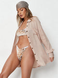 Bikini Cover-ups Solid Camel Pocket Button Front Open Shirt Dress Women Summer Clothes Beach Wear Swim Suit Cover Up