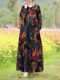 Women's Floral Printed Dress 2024 ZANZEA Autumn Long Dresses Casual Long Sleeve Maxi Vestidos Female Robe Oversized-Outfit