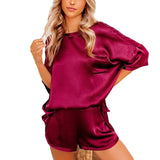new solid color satin loose top and shorts urban leisure short sleeve suit Pajama shorts set of two fashion pieces