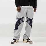 Spring Summer Casual Pants Mens Fashion Mid Waist Pants Hipster Streetwear Vintage Cross Print Loose Straight Trousers
