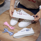 Spring And Summer New Street Shooting Small White Shoes Female Students Embroidered Flat-Soled Sneakers Casual White Shoes Korean Version Of Women's