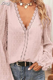 V-neck Long Sleeve Blouse Spring Summer Lace Chiffon Shirt Women Tops New Women Fashion Female Clothing Blusas