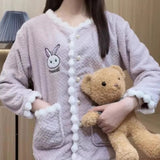 And Winter Thicker Coral Velvet Pyjamas Set Home Clothes Plus Velvet Cute Flannel Long Sleeve