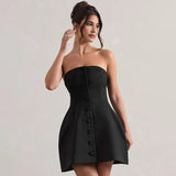 Buttoned Tube Fitted Mini Dress-Outfit