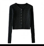 Vintage Cardigan Long Sleeve Slim Knitted Black Cardigan V Neck Solid White Cropped Cardigan Streetwear Sweater