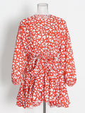 French Vintage Holiday Dress 2025 Summer New Fashion Design Smashed Flower With Long Sleeve Short