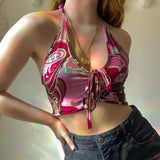 blouse Brown Camis Ruched Tie Up Crop Top Y2K Harajuku Tank Top Backless Halter Cute Tee Top Women Party Beach Sweat