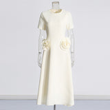 French Elegant Style Splicing Three-Dimensional Flower Design Long Dress 2025 New Waist Display Lanky Dress Female