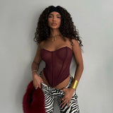 Women's Street Babes Fish Bone Girded Thoracic Sexy Mesh Strand Short Top