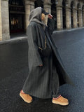 Grey Stripes Trench Long Coat- Outfit