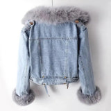 Faux Fur Collar Lining Denim Jacket- Outfit