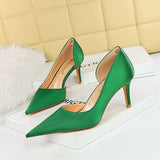 Zingj Fashion And Simple Banquet Sexy Side Hollow Out High Heel Thin Heel Shallow Pointed Silk Women's Singles