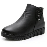 2021 Women Snow Boots Winter Flat Heels Ankle Boots Women Warm Platform Shoes Leather Thick Fur