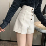 Women Korean Style Buttons Students Fashion Summer Basic Solid Simple High Waist All-match Casual Elegant Ladies