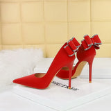 Zingj Banquet High Heel Shallow Tip Side Hollow Diamond After Bow Single