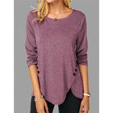 Women Casual Long Sleeve O Neck Button Irregular T Shirt Spring Vintage Loose Shirt Oversize 2XL Tee Shirt Oversized Tops