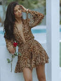 Printed Deep V Flare Sleeve Shirt Suits Women Sexy Short Pleated Mini Skirt Set Summer Beach Vacation Street Casual