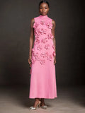French Temperament Design Stitched Three-Dimensional Flower Dress 2025 Summer New High-Neck Sleeveless