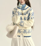 White Jacquard Zipper Cardigan- Outfit