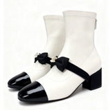 Autumn And Winter New Double C Small Fragrant Style French Bows Coarse And Short Boots Women Elegant Korean Version