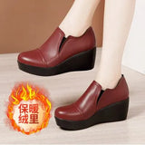 High Heel Women Shoes 2021 Women Leather Casual Shoes Breathable Fashion Waterproof Wedges Platform Shoes