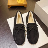 Dou Shoes Single Shoes Winter 2025 New Korean Version Of Women's Suede Flat Casual Shoes Lazy People A Foot Pedal Cotton Shoes