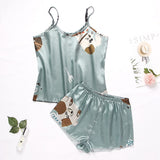 Sexy Pajama Sets Cartoon Pattern Pajamas Strap Sleeveless Cami Set Sleepwear Female Summer Pijamas Night Wear Home