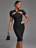 Out Bandage Dress Women Black Bodycon Dress Evening Party Elegant Sexy Midi Blue Birthday Club Outfits 2022 Summer