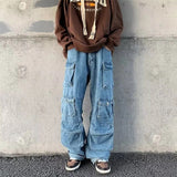 Washed Cargo Pants Men Y2K New Retro High Street Fashion High Waist Jeans Couple Harajuku Casual Wide Leg Pants