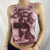 Vintage Y2K Aesthetic Tank Top Hip Hop Face Graphic Print Sleevless Slim Fit Women Gothic Crop Vest Sweats Tee