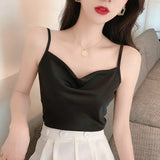 Fashion Silk Camis female Summer Tank Top Silk Vest Bottoming Shirt Sexy Cami Top Womens Clothing White Chiffon Tops