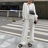 Loose 2 Pieces Women Sweater Set Autumn Winter Sailor Collar Knitted Pullovers & Straight Pants 2022 Female Knitted