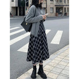 Plaid Vintage A-Line Skirt Women High Waist Autumn Winter Skirt Korean Fashion Casual Wild Daily Midi Saia