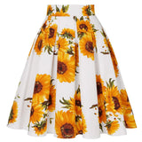 Floral Music Print 50s 60s 2022 Swing Skirts Retro High Waisted Pleated Rockabilly Vintage Jurken Women Clothing