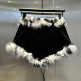Low Waist Lace-up Fur Trim Shorts- Outfit