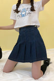 Harajuku Denim Skirt Women Summer Pleated Skirt Fashion High Waist Leisure Retro Skirt Female