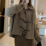 Zingj Style Lazy Wind Wooden Buckle Heavy Handmade Korean Version Large Size Knit Cardigan Female Loose Tassel Sweater Female Coat Tide-Outfit