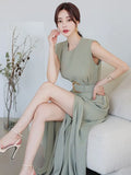 Sister Fan OL Temperament Conjoined Broad Leg Pants Summer Style Korean Temperament Show Thin Open Fork Fashion Professional