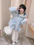 Japanese Kawaii Button Knitted Cardigan Women Blue Kardigan Damski Harajuku Cute Girl Hoody Sweater Jackets Y2k