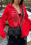 Rhinestone Skull Zipper Hoodie- Outfit