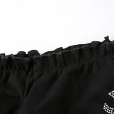 Shoulder Sexy Gothic Crop Top T-Shirts Grunge Clothing Tee Cyber Y2K Shirt Core Tops Women Clothes crop Rhinestone
