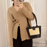 Zingj Version Of Irregular Inclined Buckle Ribbon Knit Cardigan Niche Design Sense Fashion Temperament Sweater Female Daily Commuting
